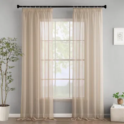 Zdjęcie produktu dla Przezroczyste zasłony 140x245 cm, zestaw 2 sztuk, beżowy, poliester, do sypialni