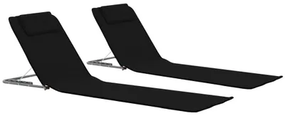 Productafbeelding van Strandmat set van 2, inklapbaar, met rugleuning. Ligbed voor strand, tuin, camping en buitenshuis. Opvouwbare zonneligbed, 53 x 56 x 47 cm, zwart