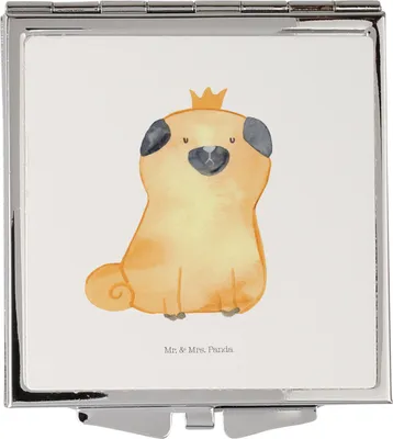 Produktbild von Mr. & Mrs. Panda Kosmetikspiegel Mops Krone - Weiß - Geschenk, Hund, Sprüche, Taschenspiegel, Handspiegel, Reisespiegel, Schminkspiegel, Königlich, Vierbeiner