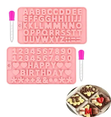 Produktbild von Silikonform - 2 Stück Buchstaben und Zahlen mit Pipetten - Backen von Desserts und Dekorieren von Kuchen - DIY-Bastelprojekte