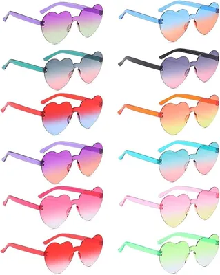Image de Lunettes de soleil en forme de cœur - Lot de 12 - Lunettes de fête en forme de cœur - Lunettes de fête amusantes - Lunettes hippie en forme de cœur sans monture