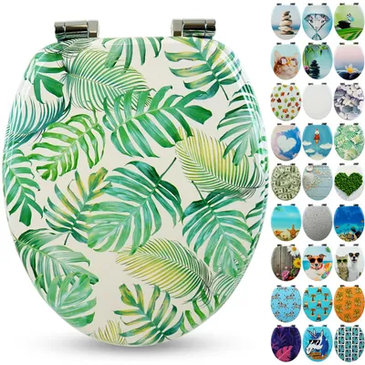 Produktbild von Sanfino® Premium WC Sitz "Tropical Leaves" hochwertiger Toilettendeckel mit Absenkautomatik aus Holz, hoher Sitzkomfort & einfache Montage