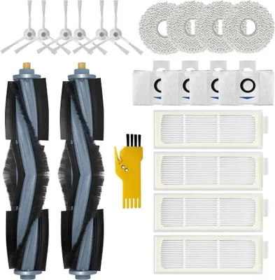A collection of cleaning accessories for a robot vacuum cleaner, laid out on a white background.