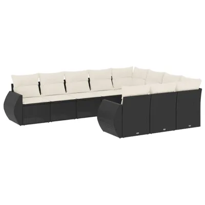 Produktbild von vidaXL 10-tlg. Garten-Sofagarnitur mit Kissen Schwarz Poly Rattan