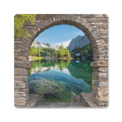 Produktbild von MuchoWow® Mauspad Mousepad Aussicht - Berg - Landschaft - Wasser 20x20 cm - Mousepads - Maus Mat - Pad - Mausunterlage - Desk Mat - Bureauartikeln