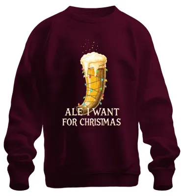 Produktbild von Ale I Want For Christmas Wikinger Trinkhorn Bier Geschenk Sweatshirt Pullover, Burgundy, 3XL