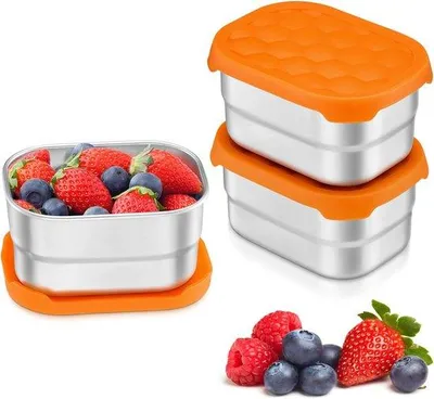 Zdjęcie produktu dla Metalowy pojemnik na przekąski dla dzieci – metalowe pudełko na lunch z silikonową pokrywką – szczelne i łatwe w otwieraniu – odpowiednie dla niemowląt i małych dzieci