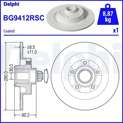 Produktbild von 2x DELPHI Bremsscheibe BG9412RSC für RENAULT Espace V (JR_) 90 2mm 290mm