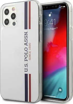 Produktbild von US Polo Assn Glänzende dreifarbige Streifen – iPhone 12 / iPhone 12 Pro Hülle (Weiß)