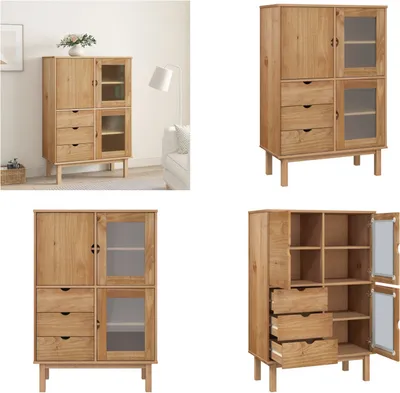 Zdjęcie produktu dla vidaXL Highboard OTTA 85x43x125 cm Massivholz Kiefer - Highboard - Highboards - Sideboard - Vitrine