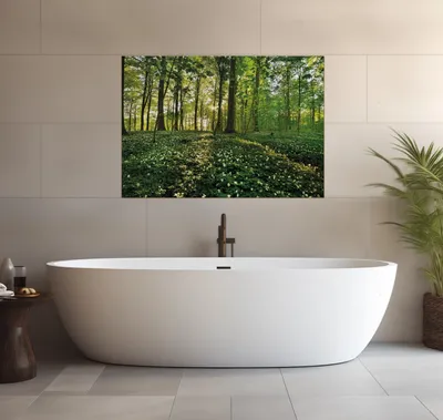 Produktbild von Wallario wasserfestes Poster selbstklebend 70 x 100 cm, Waldanemonen und Sonnenstrahlen im Wald, Badezimmerposter Spritzschutz mit Hochglanzoberfläche in Glasoptik