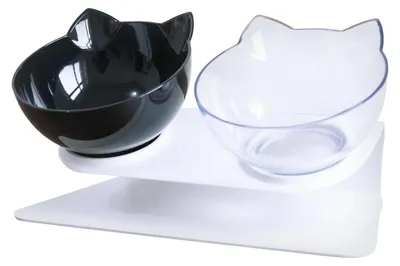 Immagine prodotto di 2 ciotole ergonomiche per gatti - nere/trasparenti