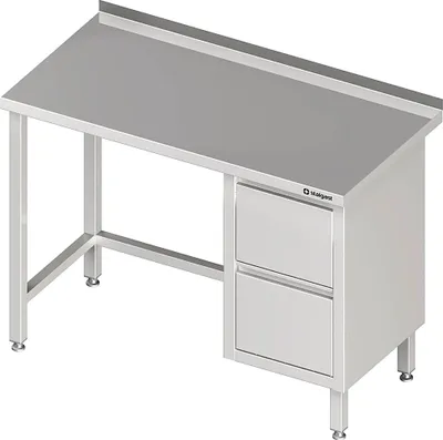 Produktbild von Arbeitstisch ohne Grundboden, 1100x600x850 mm, mit 2er Schubladenblock rechts, mit Aufkantung, verschweißt