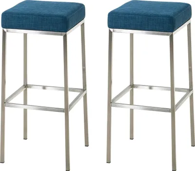 Productafbeelding van CLP Set van 2 barkrukken Montreal, met beklede zittingen en frame, inclusief voetsteun | Kleur: blauw, frame: roestvrij staal