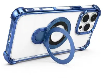 Produktbild von MagSafe Handyhülle für iPhone 16E Transparent Blau mit Ring Ständer, Magnetische Schutzhülle mit 360° Drehbarer Halterung