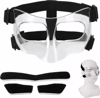 Obrázek produktu pro Sportovní ochranná maska, , polykarbonát, nastavitelná, materiál PC, antivibrační polstrování, prodyšná a absorbující pot, silné lepidlo, černá/průhledná
