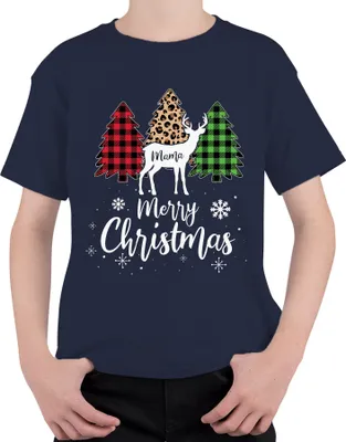 Produktbild von Merry Christmas Mama Rentier Kariert - Weihnachten Weihnachtsgeschenk Christmas Uni Kinder T-Shirt, Navy, 140