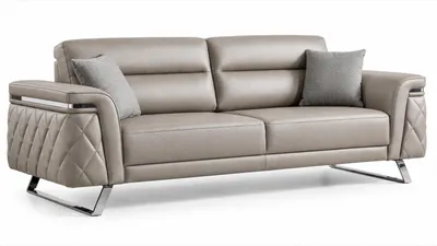 Productafbeelding van Bank, beige, modern, stikseloptiek, metalen frame, chroom, luxueus design