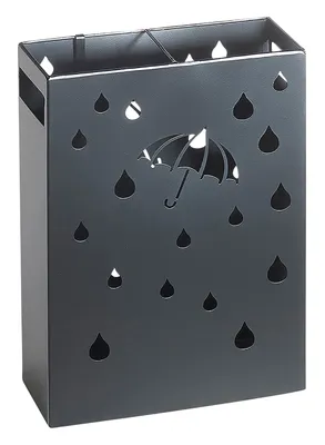 Obrázok produktu pre Stojan na dáždniky Kobolo - držiak na dáždniky - UMBRELLA- z kovu s odkvapkávačom- s výrezmi- čierny- vrecko na dáždnik v čakárni