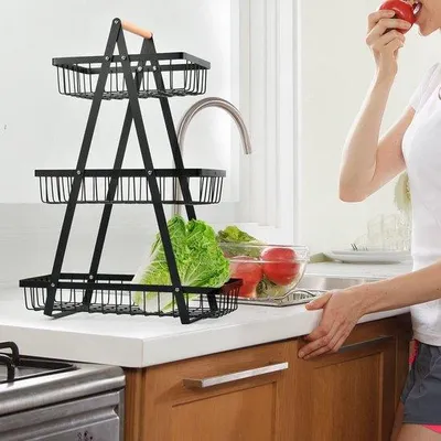 Produktbild von Famanu Obstkorb 3-lagig abnehmbar – Obstschalenhalter mit Schraubenzieher (schwarz)