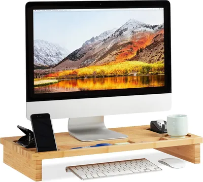 Productafbeelding van Monitor standaard bamboe - Beeldschermverhoger voor laptops en schrmen - Opbergruimte - 9x60x30cm - Natuur