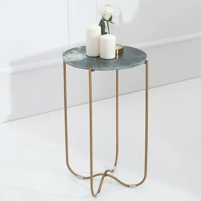 Produktbild von cagü: Design Beistelltisch [FLORENTIN] Grün aus Marmor mit Gold Gestell 35cm Durchmesser