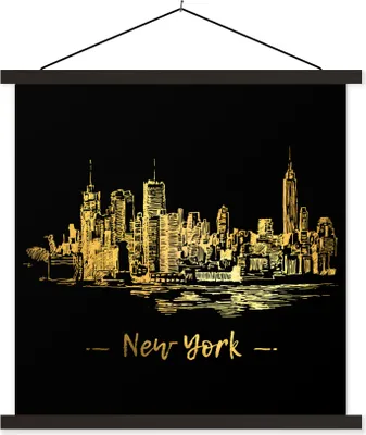 Produktbild von MuchoWow® Textilposter New York - Gold - Schwarz 40x40 cm mit schwarzem Rahmen - Fotos