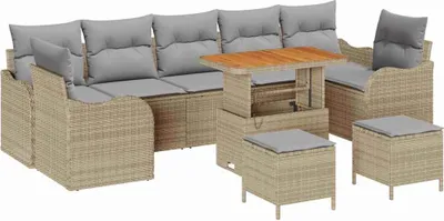Image de Ensemble de salon de jardin vidaXL, 10 pièces, 9 places, couleur beige
