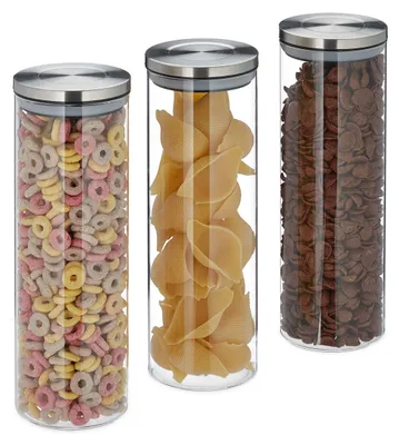Vorratsdosen Set 3er-Pack, luftdicht, 1,6 l, Glas, Edelstahldeckel
