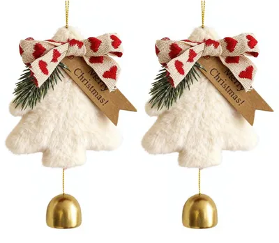 2 Weihnachtsglocken aus Plüsch, weiß, zum Schmücken des Baums