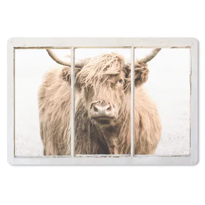 Produktbild von MuchoWow® Schreibtischunterlage Scottish Highlander - Ansicht - Nebel 60x40 cm - XXL Mauspad - Großes Mauspad