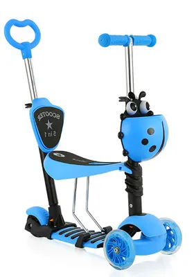 Produktbild von Yoleo 5-in-1 Kinder Scooter mit abnehmbarer Karikaturkorb, LED Räder, bequeme Rückenlehne, höheverstellbare Lenker für Kinder und Jungend (Blau)