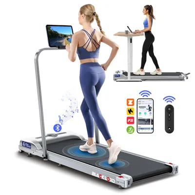 Produktbild von BLACK LORD 4-in-1-Laufband mit Griffstange,faltbares Untertisch-Laufband mit 2,2 PS und Bluetooth-Lautsprecher,LED,Fernbedienung,max.120kg,Silber