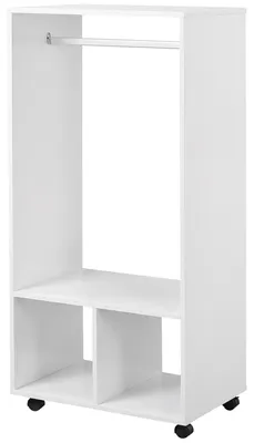 Produktbild von Offener Kleiderschrank mit Rollen, Kleiderstange und Ablagen zum Aufh?ngen und Falten von Kleidung, 60 x 40 x 128 cm, Wei?