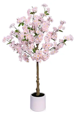Produktbild von Künstlicher Kirschblütenbaum 120 cm – Kunstpflanze mit 72 Blättern und 288 weißen Blüten im Topf – Dekoration für Wohnzimmer, Balkon und Büro