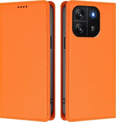 Produktbild von Handyhülle für Blackview Wave 6C, Kunstleder Klapphülle Stoßfeste Magnetische Hülle mit Ständer Orange