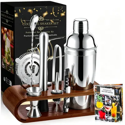 Cocktailshaker-Set 10-teilig 750 ml mit Holzständer