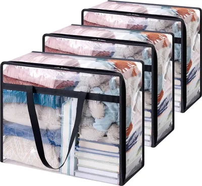 Produktbild von 3 Stš¹ck Transparente Plastik Aufbewahrungstasche, 40 L Kleiderschrank Organizer Aufbewahrungsbox mit Deckel Kleideraufbewahrung Umzugskartons mit Verst?rkter Griff fš¹r Bettdecken, Kleidung
