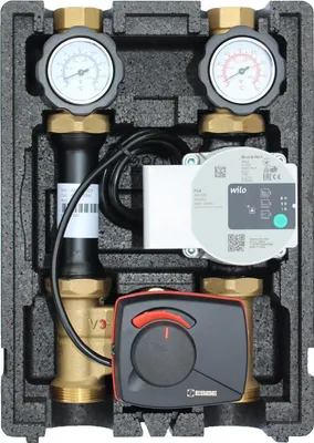 Produktbild von EcoMix ENH001 Heizkreispumpengruppe mit Drei-Wege-Mischer, ESBE ARA661 Stellmotor und Wilo Para STG 25/8,75 Hocheffizienzpumpe