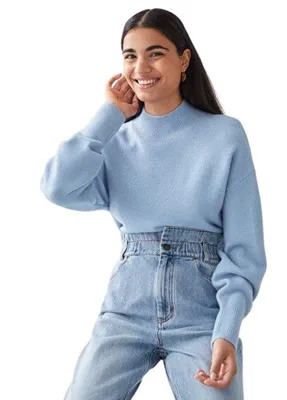 Immagine prodotto di Maglione da donna alla moda, maglione a collo alto, taglia unica, taglie 38–44 – Blu