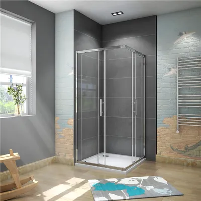 Produktbild von Duschkabinen eckdusche 90x90X185cm Schiebetür Eckeinstieg 5mm ESG Sicherheitsglas Duschabtrennung Mit Duschtasse