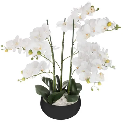 Obrázek produktu pro Umělá rostlina, umělá orchidej, bílý květináč, 65 cm