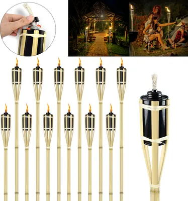 Obrázek produktu pro LZQ Zahradní pochodně Sada 12 hořáků Bambusové olejové pochodně Bambusové olejové pochodně pro venkovní použití 90cm venkovní pochodně s knotem