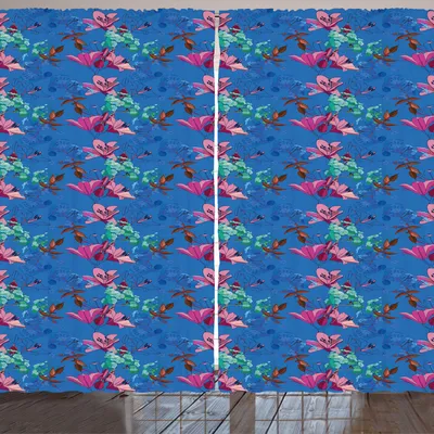 Produktbild von ARANDE Blumen Gardine, Leuchtende Töne des Blühenden Lilien und Phloxes Gartenkunst, 280 x 260 cm, Azure Blau Mehrfarbig