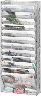 Zdjęcie produktu dla Metalowy stojak na dokumenty z 14 półkami, format A4, dokumenty, biuro, szkoła, organizer archiwum, srebrny
