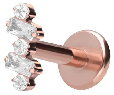 Produktbild von Ohrpiercing, Nasenpiercing Titan Labret mit Innengewinde EINGEFASSTE KRISTALLE RoséGold Stablänge: 10mm | Stabstärke: 1,6mm