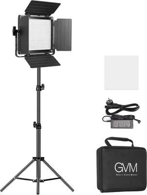 Obrázek produktu pro LED videolampa GVM 480 s stativem, dvoubarevné LED osvětlení s plynulou regulací jasu (2300K-6800K) a ovládáním přes aplikaci, vhodné pro fotografické studio
