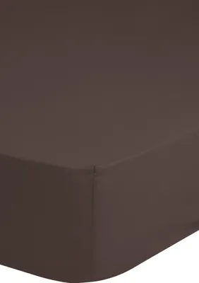 A close-up view of a brown fitted sheet.
