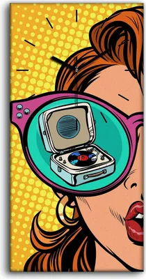 Produktbild von Leinwand Uhr Küche Wohnzimmer Bild 30x60 Frau mit Sonnenbrille Pop Vinyl Retro - schwarze Hände