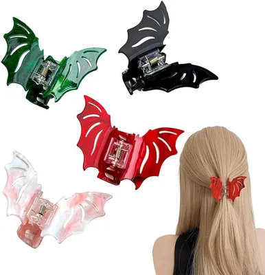 Produktbild von Fledermaus-Haarspangen, 4 Stück, rutschfeste Haarklaue für den täglichen Gebrauch, für Halloween, Cosplay, Kleider, Partys und Mädchen (4 Stile)